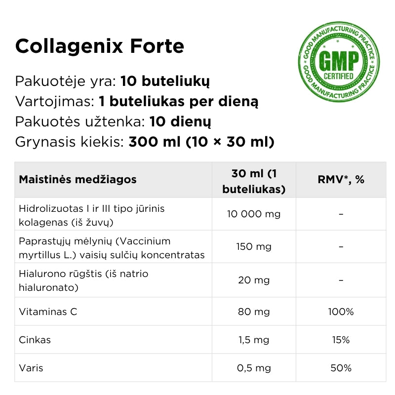 Hidrolizuotas jūrinis kolagenas su vitaminu C, cinku ir variu Collagenix Forte