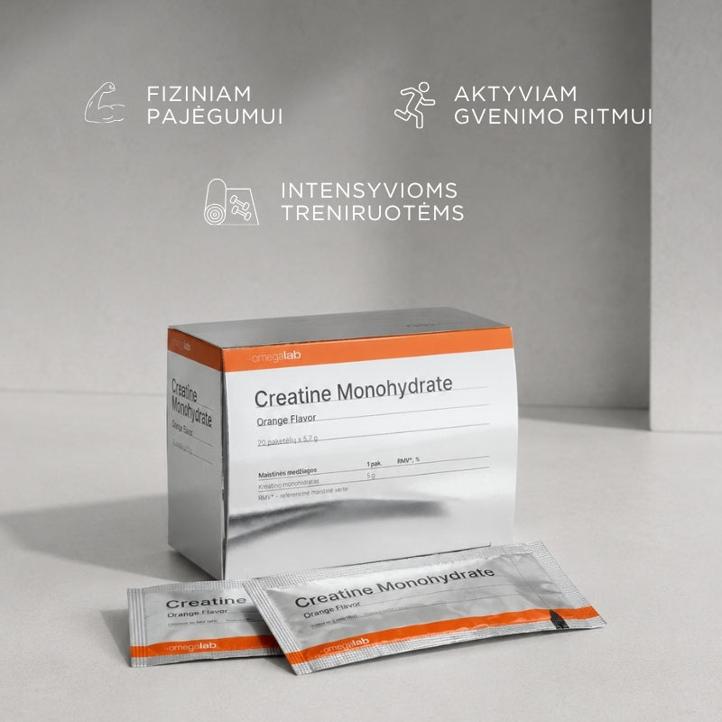 apelsinu skonio kreatino monohidratas pakeliais omegalab