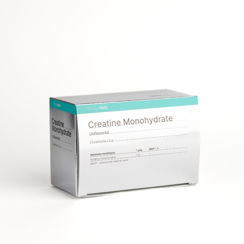 kreatino monohidratas be skonio pakeliais omegalab