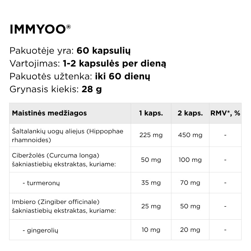 Maisto papildas imunitetui su šaltalankiais, ciberžole ir imbieru IMMYOO®