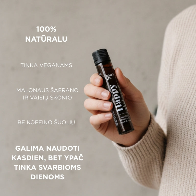 Maisto papildas su šafranu, acerola, guarana ir imbieru Happy Shot