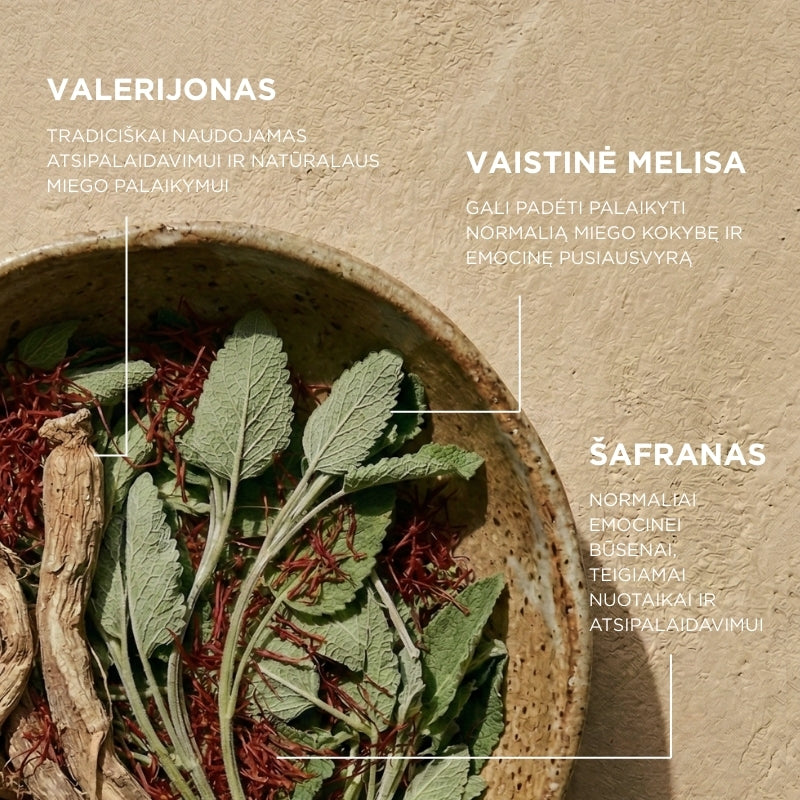 Maisto papildas su šafranu, valerijonu ir citrinine melisa Positive Mind & Sleep