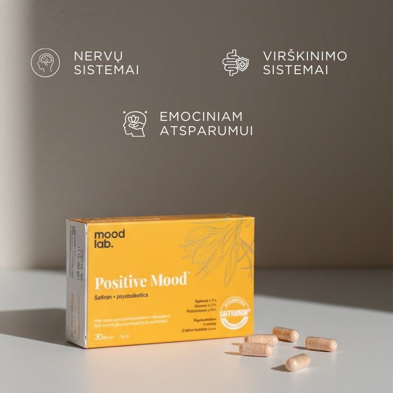 Maisto papildas su šafranu ir probiotikais Positive Mood