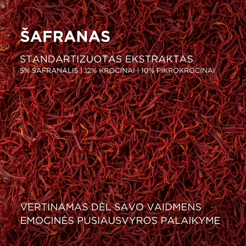 Maisto papildas su šafranu, kininiu ženšeniu ir rodiole Positive Mind & Energy