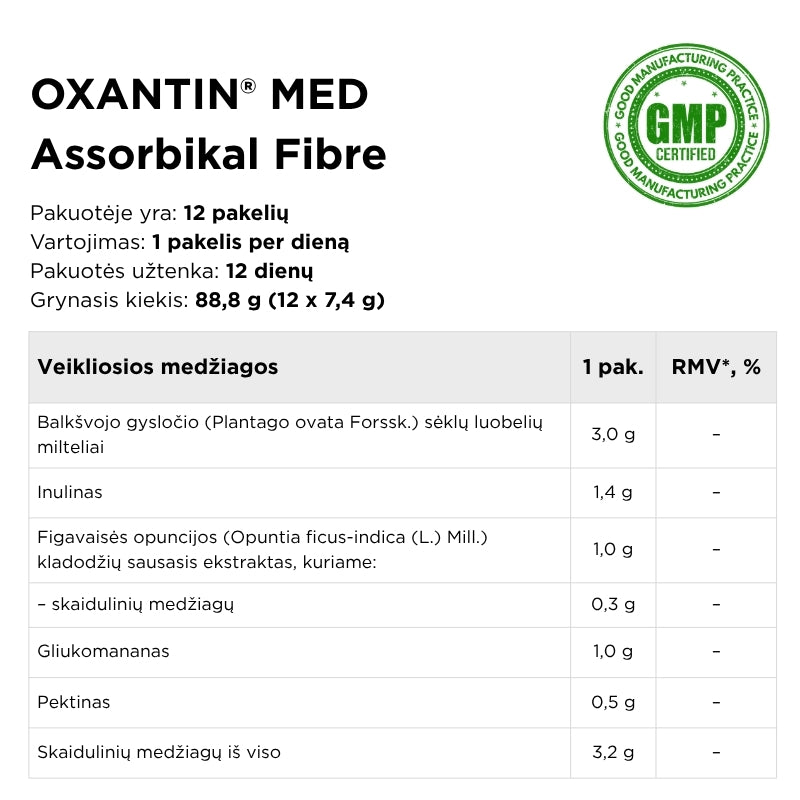 skaidulų kompleksas sotumo jausmui ir svorio kontrolei OXANTIN® MED Assorbikal Fibre