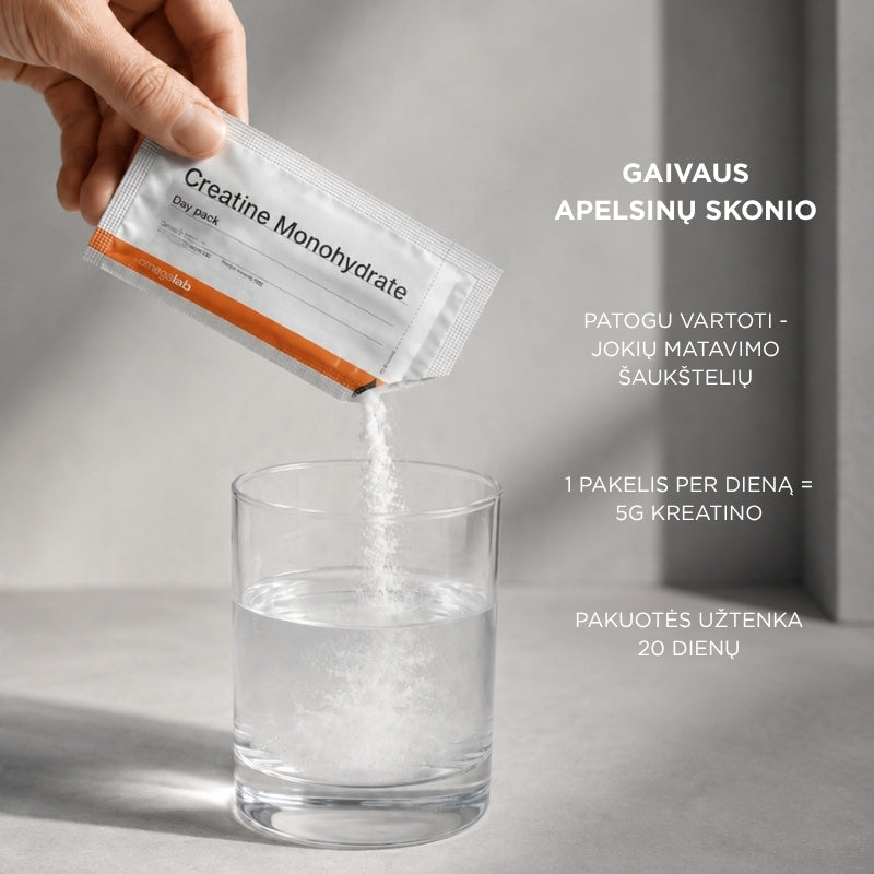apelsinu skonio kreatino monohidratas pakeliais omegalab