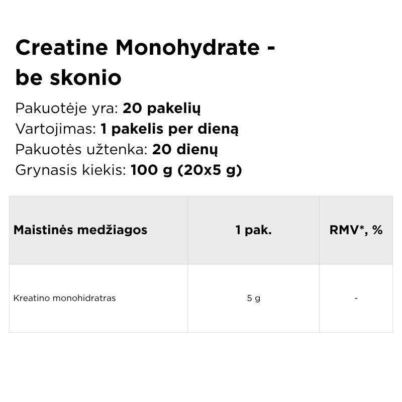 kreatino monohidratas be skonio pakeliais omegalab