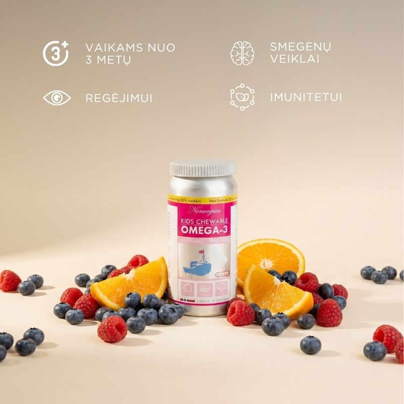 Žuvų taukai vaikams KIDS CHEWABLE OMEGA-3