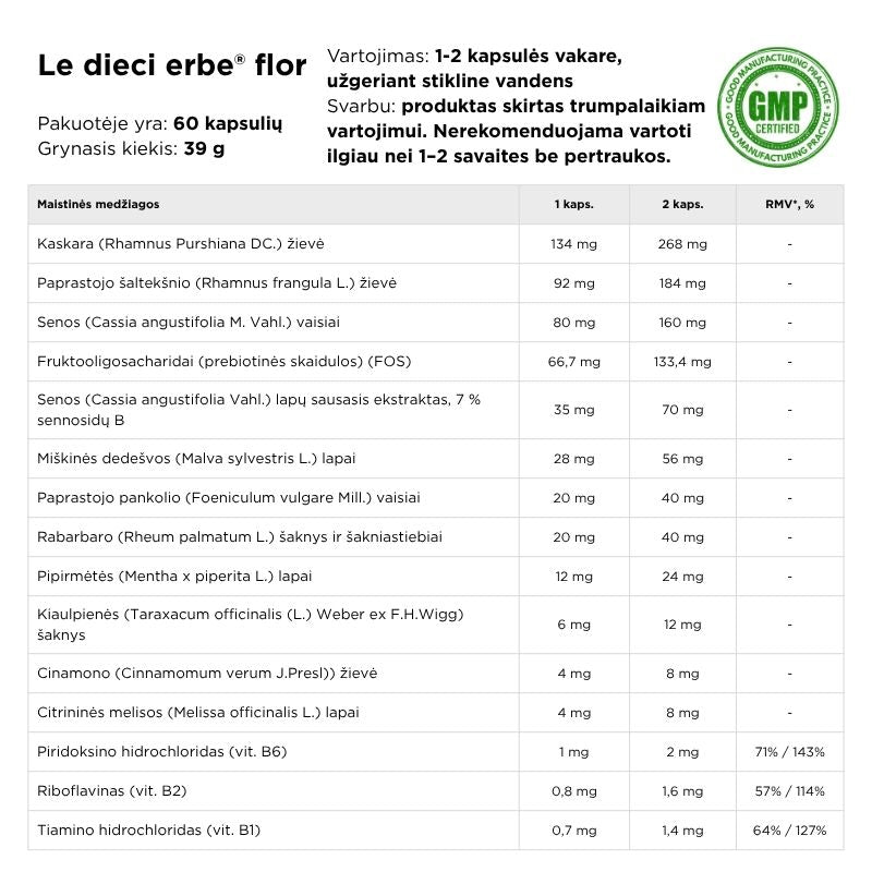 Maisto papildas žarnynui Le dieci erbe® flor