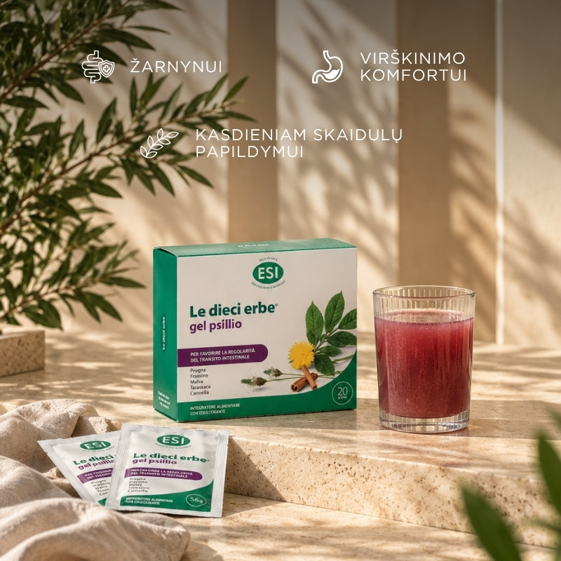 Maisto papildas su psyllium skaidulomis žarnynui ir virškinimui Le dieci erbe® gel psillio