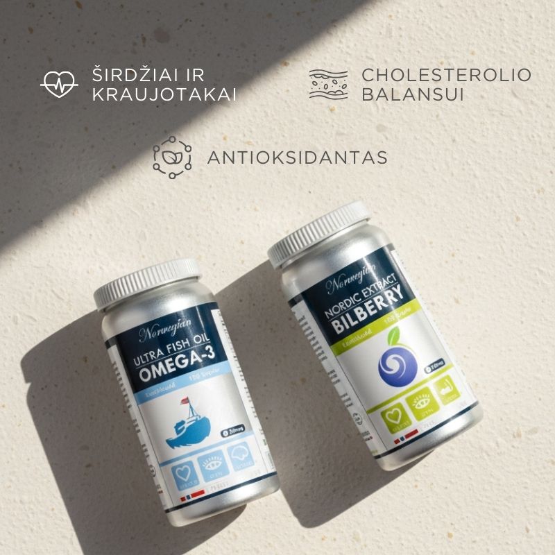 RINKINYS CHOLESTEROLIUI (žuvų taukai + mėlynių ekstraktas)